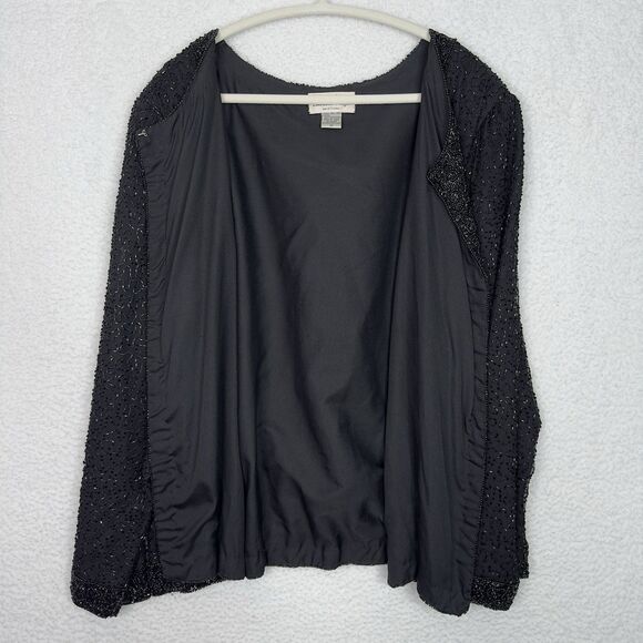 VTG Lawrence Kazer Jacket Blazer 100% Silk Black 3X Beaded Evening Cocktail Glam - Picture 12 of 14